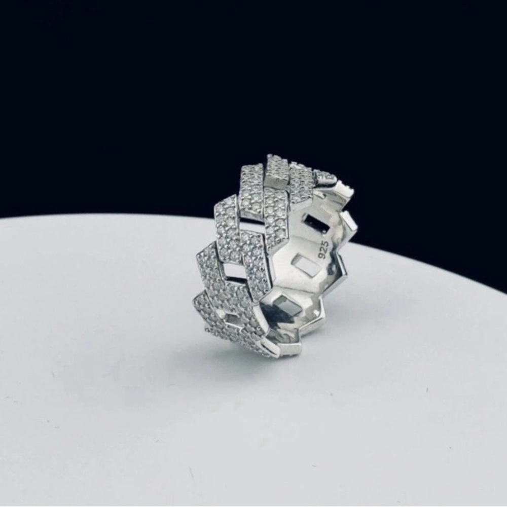 Sterling Silver 925 Moissanite Cuban Ring Size 9